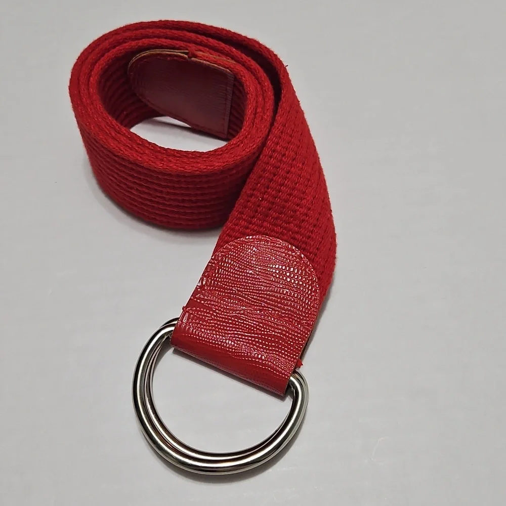 Elegant Wide Red Adjustable Belt with Silver Buckle Size M